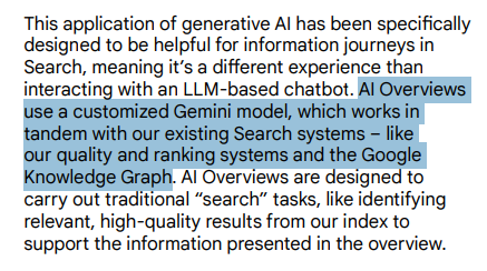 AI Overviews use a customized Gemini model with the Knowledge Graph