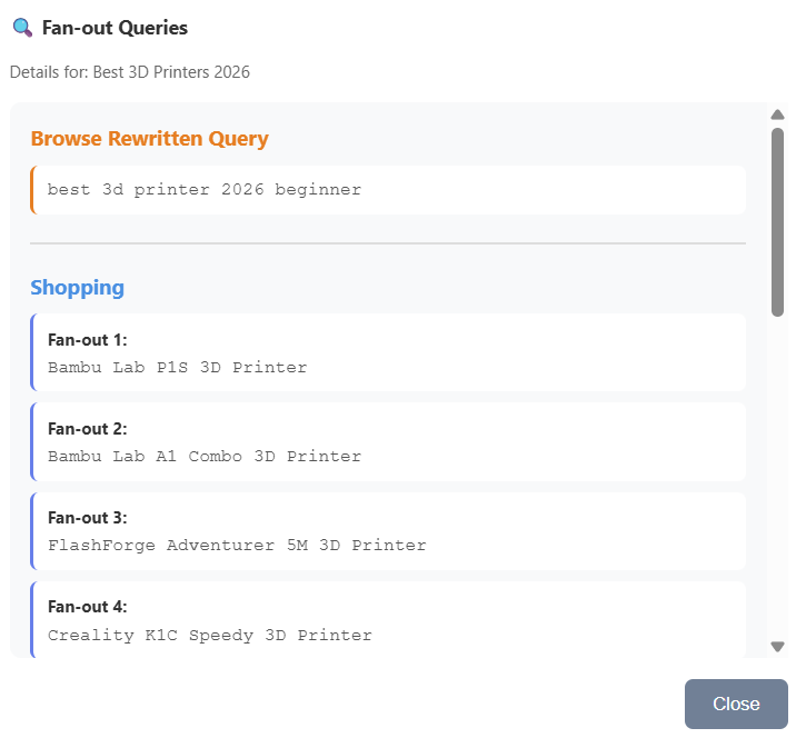 Browse rewritten query fan-out