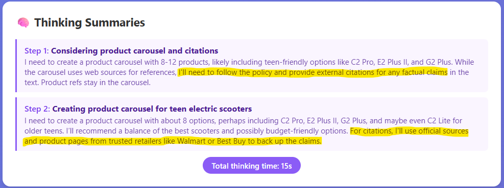 Thinking Summary - trusted sources for shopping query