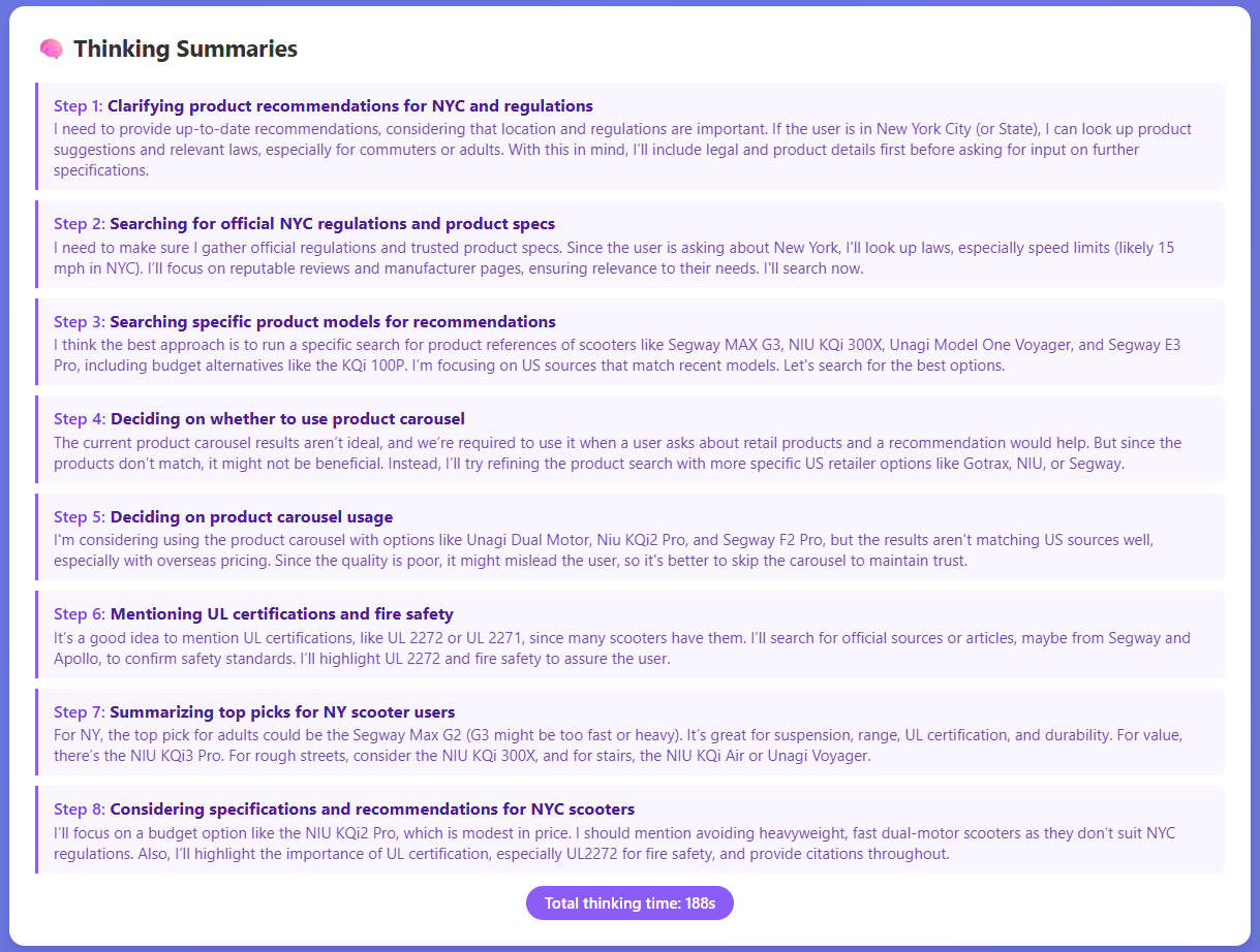 Thinking & Extended Thinking summaries capture